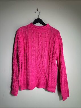 Riley & Rae Hot Pink Cable Knit Crewneck Sweater